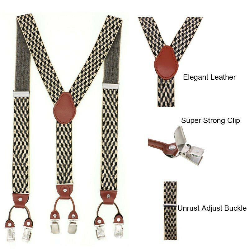 6 Clip Men's Suspenders Casual Fashion Braces Elegant Brown Synthetic  Leather Shirt Suspenders Adjustable Belt Strap Dad Gift