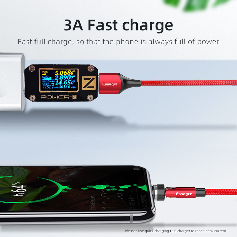 Essager 540 Kabel Magnetik Putar 3A Kabel USB Mikro Tipe C Pengisian Daya Cepat untuk Pengisi Daya Magnet iPhone Xiaomi Kabel Kabel Data Telepon