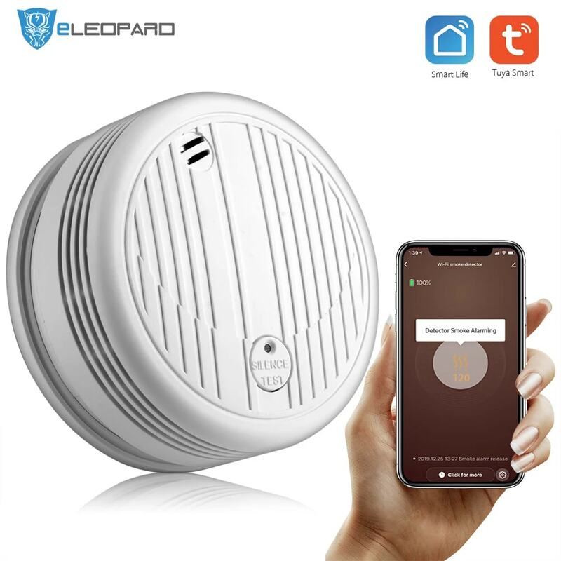 Детектор дыма ELEOPARD с Wi-Fi, высокочувствительный датчик дыма для smart Life, управление через приложение, от Tuya
