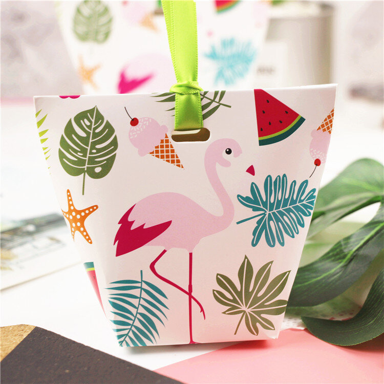20 stücke Geschenk box Sommer Flamingo Wassermelone Druck mit Band Handwerk Papier Box für Schmuck Süßigkeiten Cookie Box
