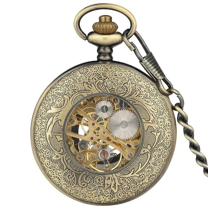 Antico numero romano scheletro cavo orologio da tasca meccanico retrò orologio da tasca a catena orologio da uomo a carica manuale orologi da collezione d'arte