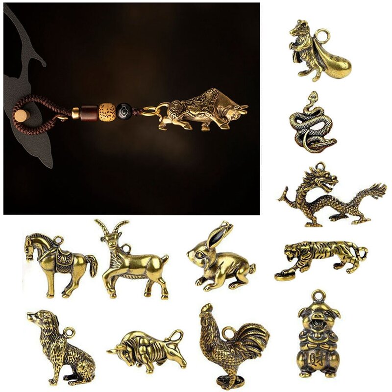 High Quality Car Ornaments Desk Decoration Copper Miniatures Figurines Key Pendant Bull Ornament Sculpture Keychain Accessories