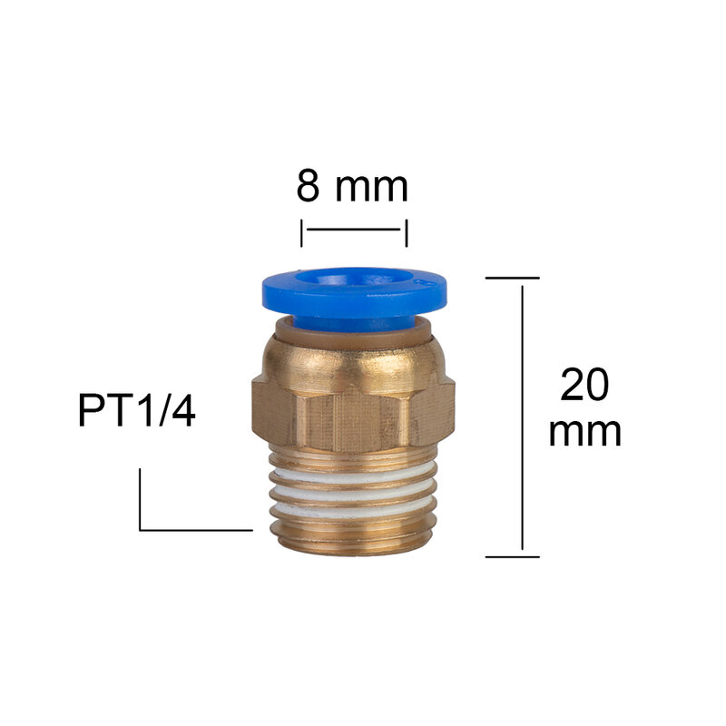 Tubo de mangueira de 8mm 1/4 "bsp 1/2" 1/8 "conector de tubulação de ar de suspensão de ar rosca macho acoplamento rápido encaixe de bronze pc ar pneumático