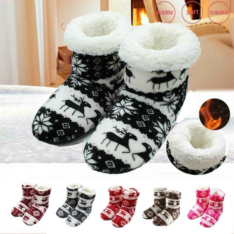 Christmas Elk Indoor Socks Shoes Women Christmas Gift Home Slippers Winter Warm Fur Slides Ladies Plush Floor Sock