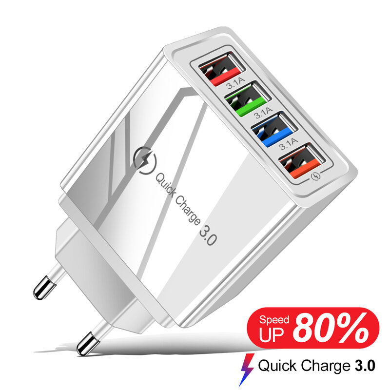 Carregador Rápido USB para Celular, Carregamento Rápido 3.0, Adaptador para Tablets, Samsung, Xiaomi, iPhone 14, UE, US Plug
