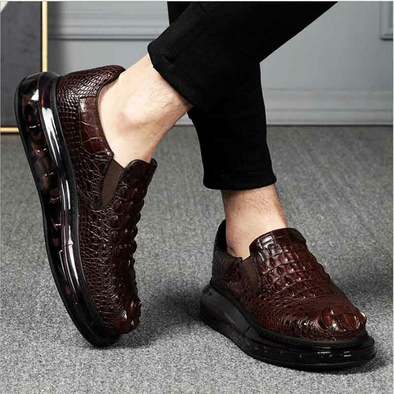 Sipriks-Sapatilhas masculinas de couro jacaré, sapatos deslizantes, casuais, pele de crocodilo, marrom escuro, luxo, moda, 44