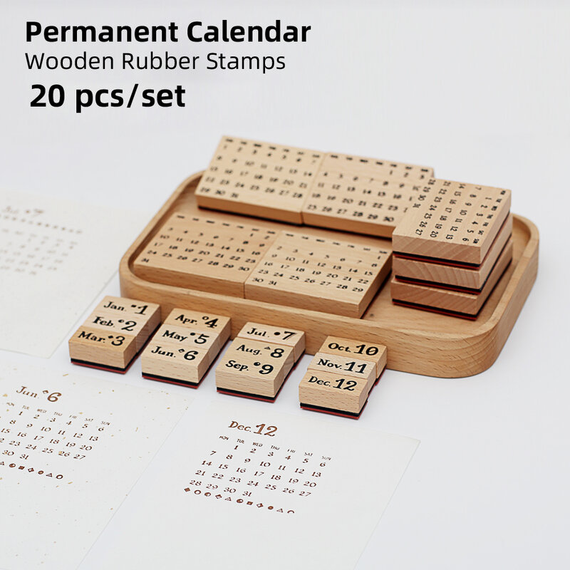 Yoofun 20 sztuk/zestaw permanentny kalendarz drewniane i gumowe stemple Scrapbooking dekoracja Bullet Journaling DIY Craft standardowy znaczek