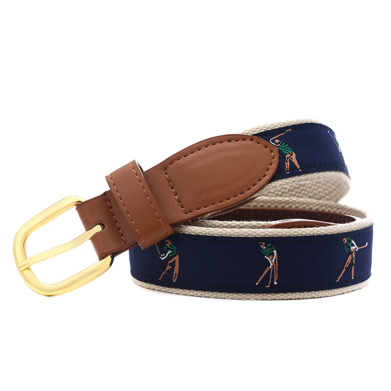 The latest leisure golf leather + fabric belt is suitable for men and women's casual pants