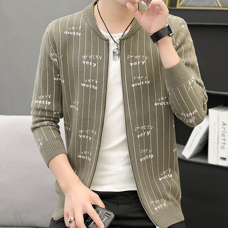 Men Sweater Cardigan Zipper 2022 New Arrival Autumn And Winter Letter Stripe Male Knitted Coat Teenage Boys Korean Style M102