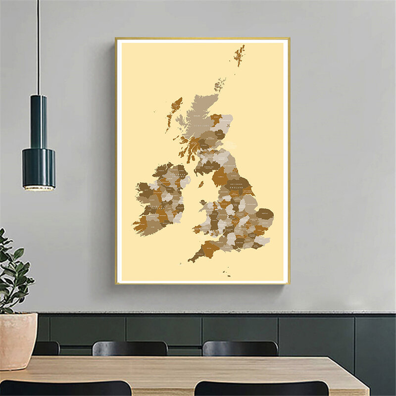 Póster de arte de pared Vintage, Mapa del Reino Unido de 42x59cm, pintura de lienzo de tamaño pequeño, decoración del hogar, suministros escolares, regalo de viaje