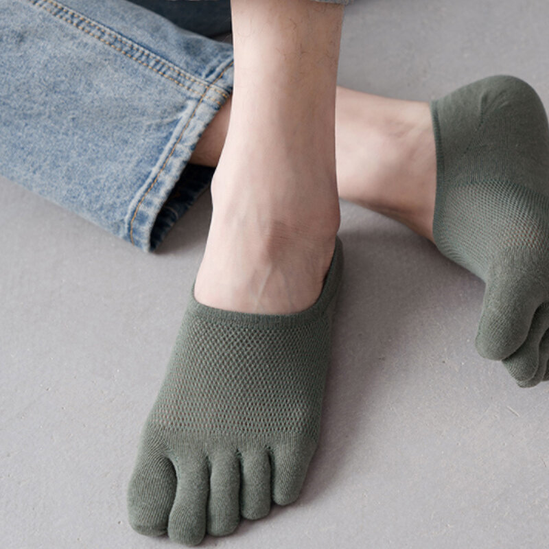 Носки-тапочки мужские/женские сетчатые, ажурные поглощающие пот короткие до щиколотки, дышащие носки с пятью пальцами