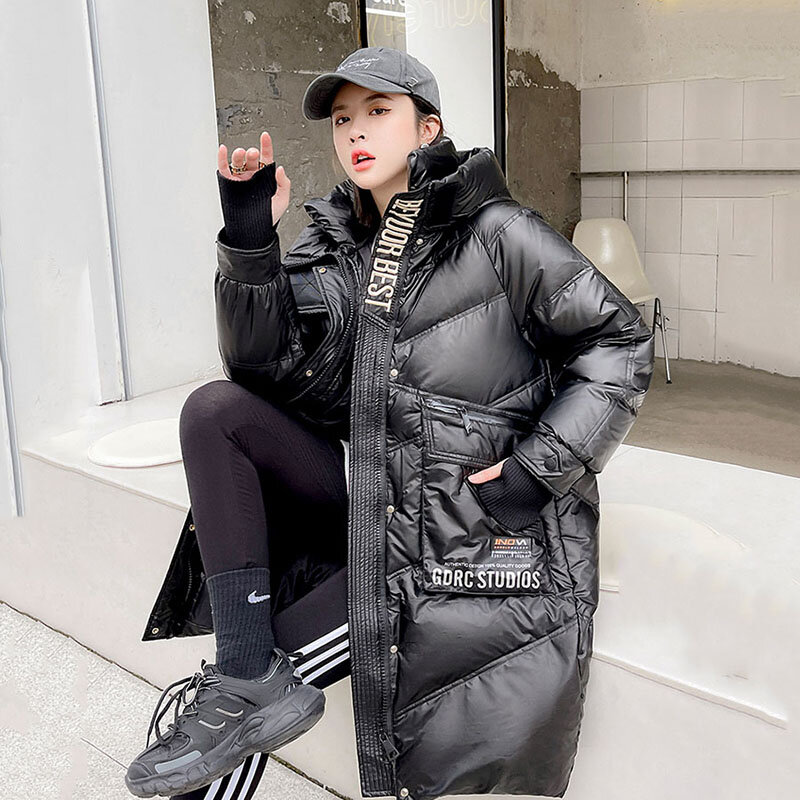 중간 길이 두꺼운 여성용 다운 재킷, 화이트 덕 다운 후드 파커, 고품질 코트, 겨울 패션, 2023 신상