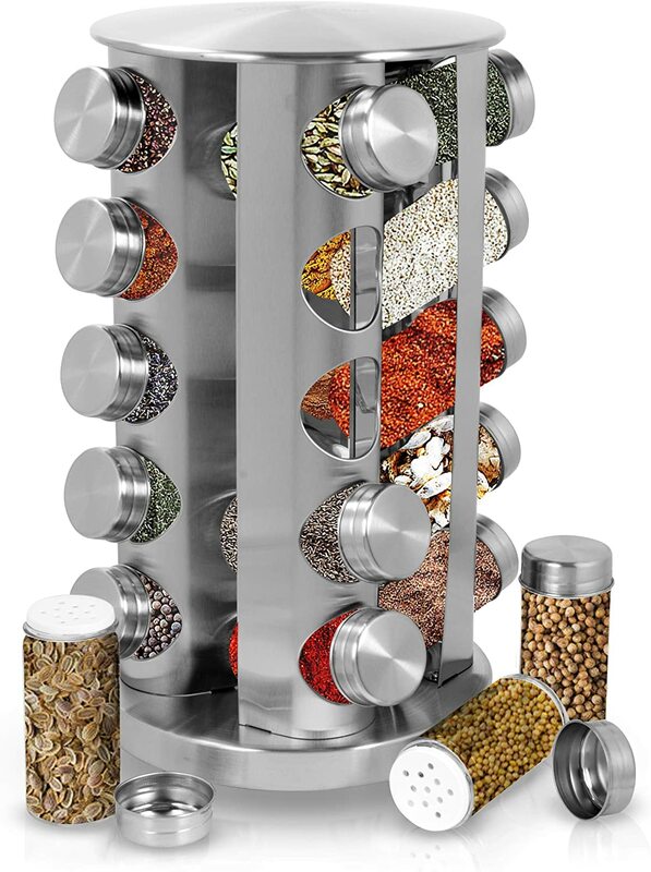 Kruidenrek Met Glazen Pot Werktafel Spice Toren Revolving Opbergrek Voor Kruiden En Drogen Kruiden Rekken & Houders