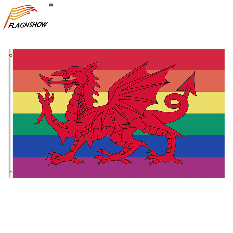 Flagnshow arco-íris país de gales bandeira 90x150cm gay coisas welsh dragão vermelho orgulho lgbt acessórios bandeiras frete grátis