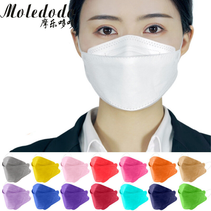 Masque de protection pour adulte, imprimé 3D, trois dimensions, quatre plis, bouche de poisson, feuille de saule, couleur unie