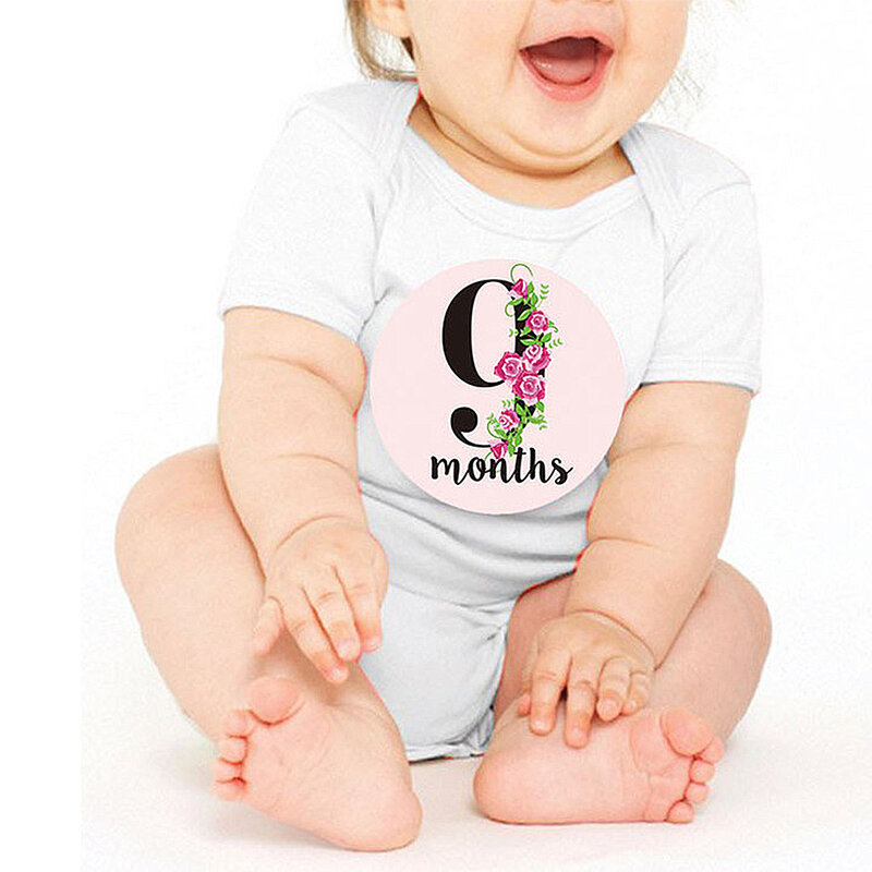 12 buah stiker tonggak bulanan bayi stiker bulan anak perempuan baru lahir bunga alat peraga foto tahun pertama