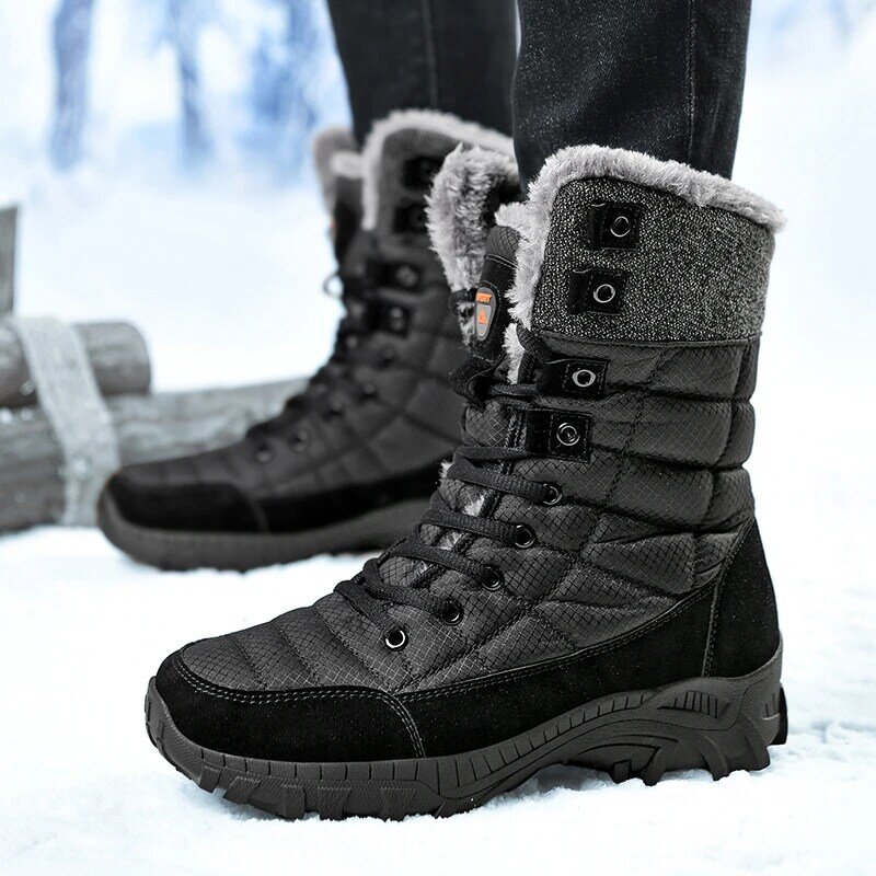 Bottes de neige en cuir imperméables pour hommes, bottes de randonnée super chaudes, baskets d'extérieur, haut, grande taille, haute qualité, hiver