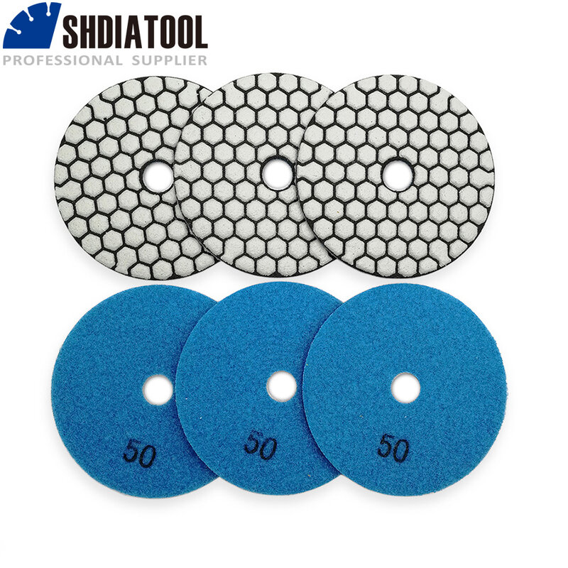 Shdiatool แผ่นขัดเพชรแบบแห้ง, 6ชิ้น/PK แผ่นขัดหินแกรนิตหินอ่อนยืดหยุ่นแผ่นขัดหินเซรามิกขนาด4 "/100มม.