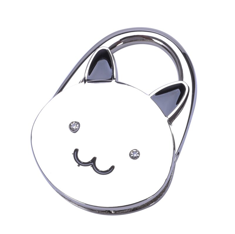 Black Cat Cartoon Foldable Silver Tone Handbag Hook Antislip Rubber Base