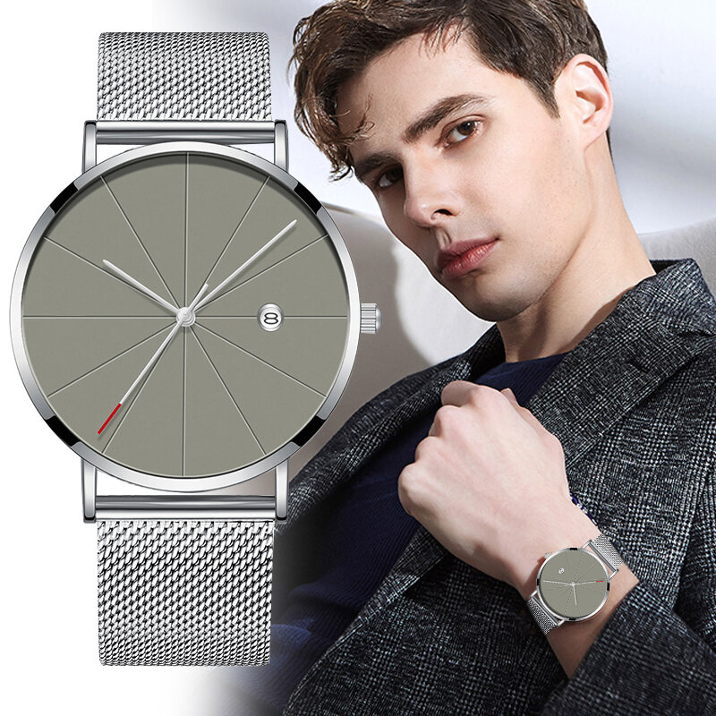 Relogio Masculino ผู้ชายนาฬิกา Luxury Ultra-thin นาฬิกาผู้ชายเหล็กตาข่ายเข็มขัดแฟชั่นนาฬิกา Monte Homme ปฏิทินนาฬิกา reloj ...