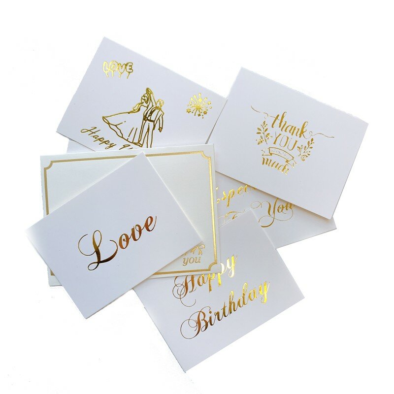 10ชิ้น/แพ็ค Mini สีขาว Bronzing ซองจดหมายของขวัญพร้อมตกแต่งการ์ดเชิญงานแต่งงานของขวัญการ์ดขอบคุณ