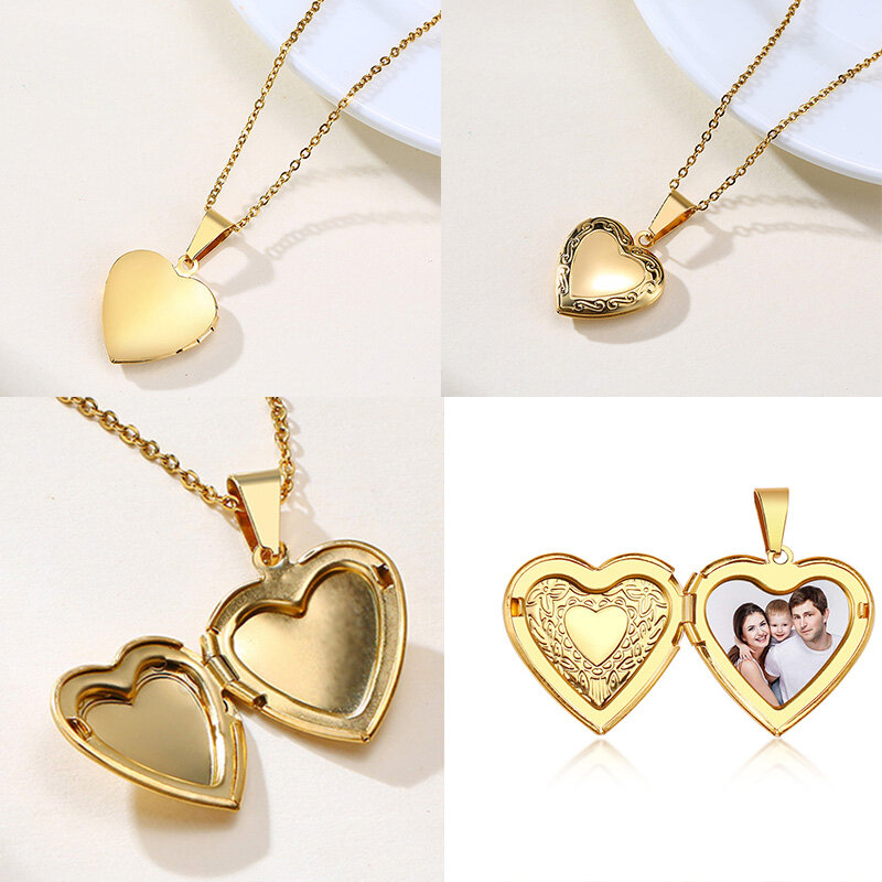 Vnox Personnalisez les colliers de femmes de nom d'image, pendentif de médaillon de coeur, cadeau d'anniversaire personnalisé d'image de famille