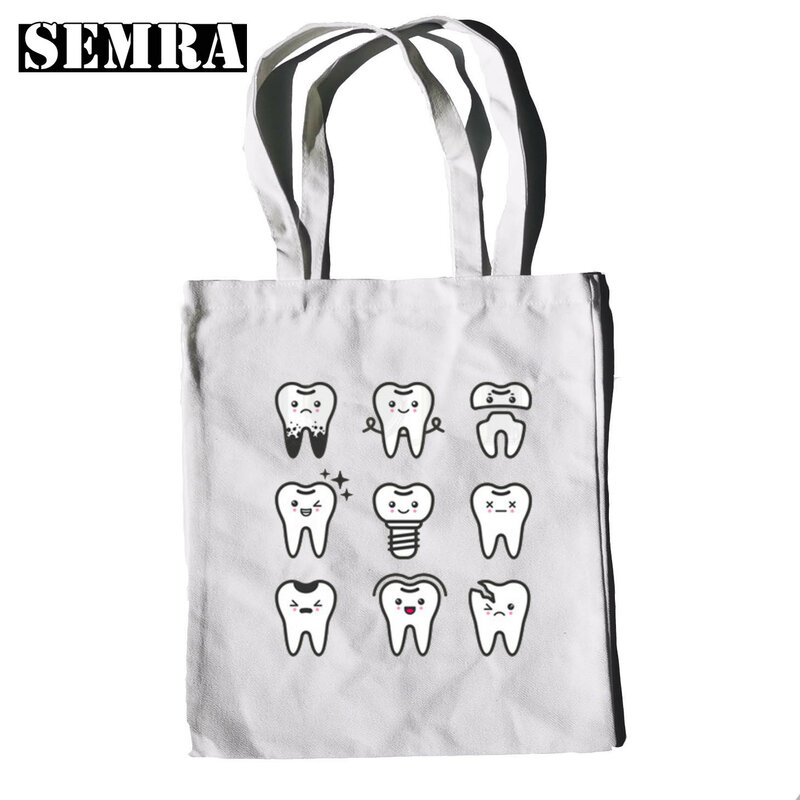 女性のためのユーモラスなハンドバッグ,歯と歯科のグラフィック,ファッショナブルなショルダーバッグ,カジュアルなショッピングバッグ,エレガントなキャンバスバッグ