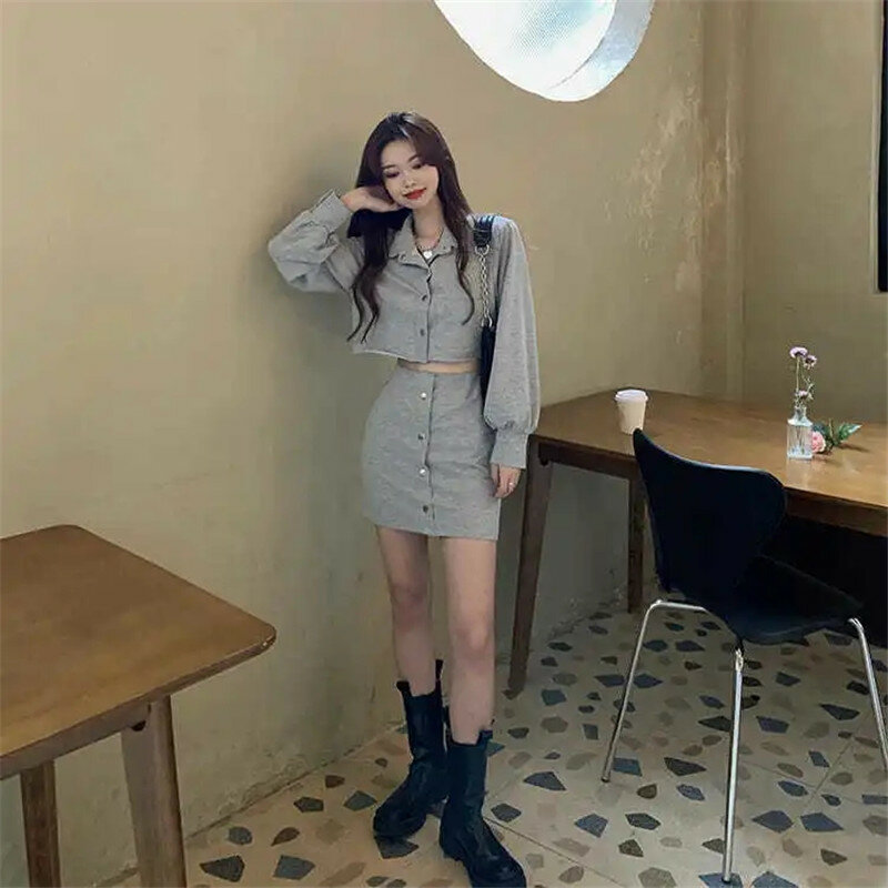 New Temperament Casual Women Suits Korean Style Short High Waist Bag Hip Skirt Two-piece Suit 2021 Outdoor Fashion Sports Suit