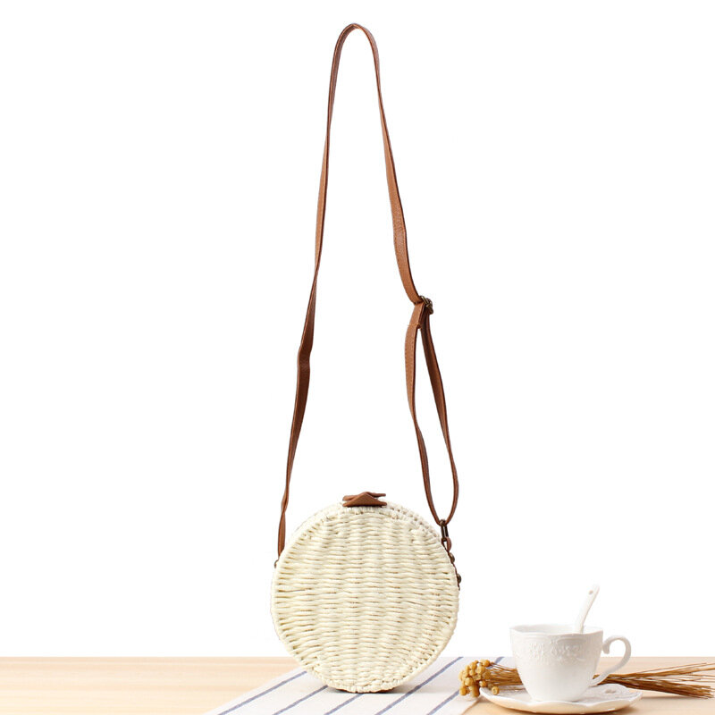 Bolso de hombro de forma redonda para mujer, bolsa de playa tejida de estilo Natural, de paja, pequeña, redonda, para pastel, a7197, 18x18CM