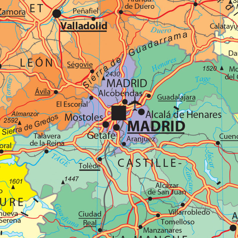 Карта транспорта Испании на французском нетканом холсте 225*150 см, подробный большой постер, домашний декор, школьные принадлежности