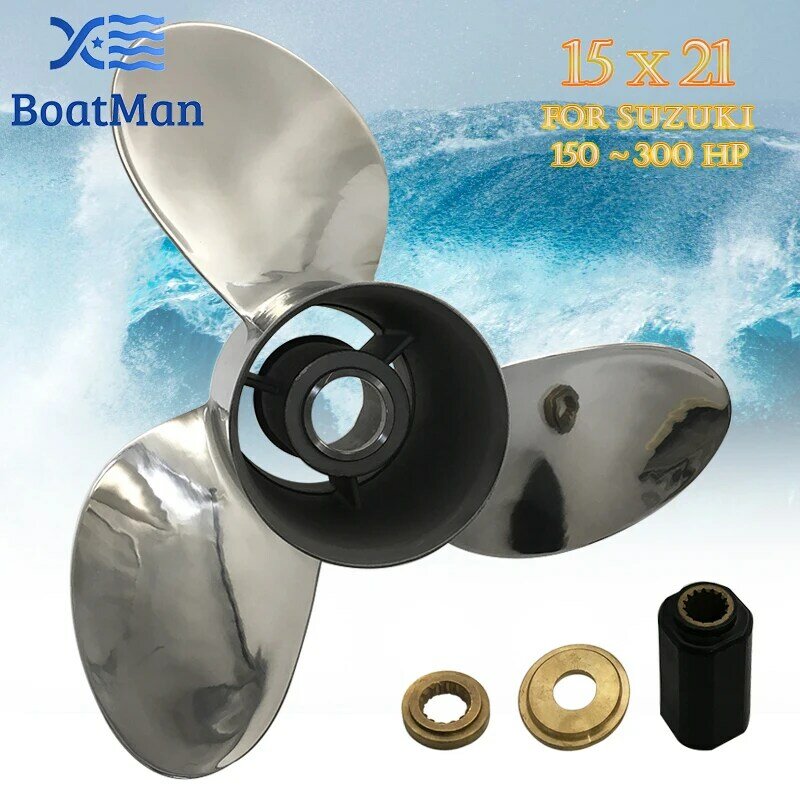 Outboard Propeller 15X21 For Suzuki Engine 150-300 HP Stainless Steel 15 Tooth Splines Outlet Boat Parts 990C0-00830-21P