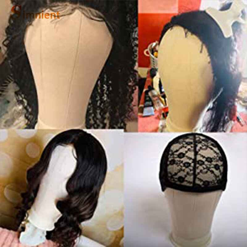 Simnient-Cabeza de bloque de lona de entrenamiento de maniquí Calvo, cabeza de maniquí con soporte, estilo de exhibición de soporte para pelucas, Tipod para pelucas de maniquí