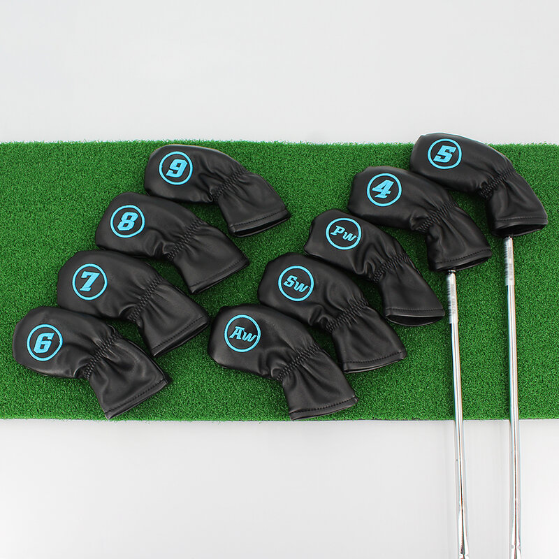 Cubiertas de cabeza de Golf impermeables, Protector de cabeza de hierro PU, azul, rojo, blanco y negro, 9 unids/set por juego