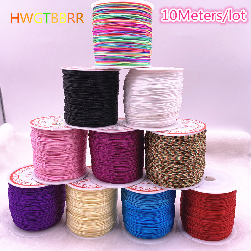 Red Nylon Cord Thread, nó chinês, Macramé Cord, pulseira de corda trançada, DIY borlas, Beading Thread, 0.8mm, 1.0mm, 10Meters, Lot