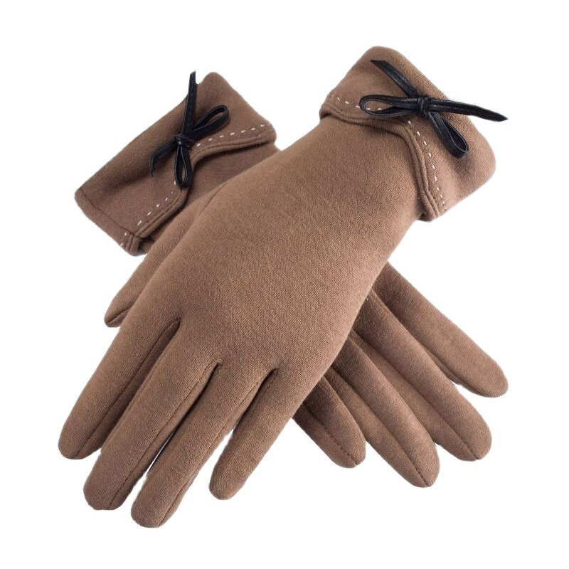 Зимние женские бархатные утолщенные сохраняющие тепло перчатки с бантом для сенсорного экрана для активного отдыха велосипеда милые элегантные эластичные однотонные мягкие перчатки