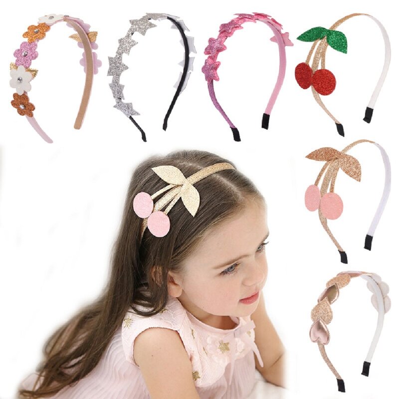 1Pcs Fashion Kids Haarband Shiny Sequin Liefde Cherry Hart Hoofdband Bb Party Haar Accessoires Meisje Haarband