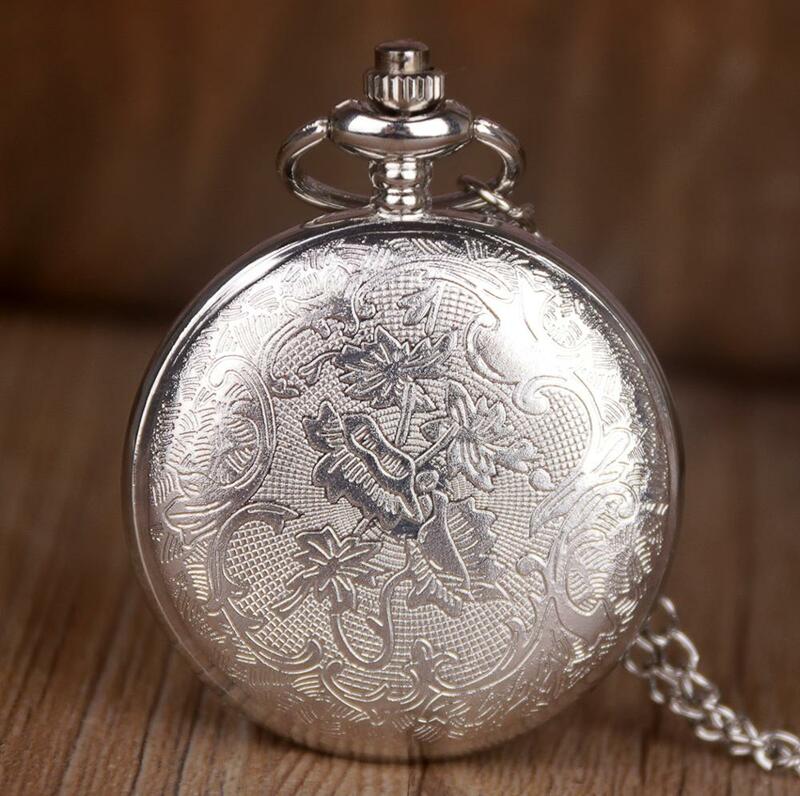 Orologio da tasca Vintage al quarzo argento con orologio da tasca uccello vivido sull'albero con squisiti modelli di fiori orologi da tasca con pendente a collana