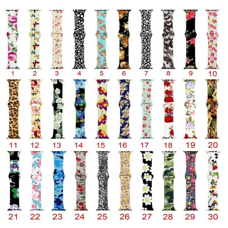 Printed Silicone Strap for Apple Watch 38mm 42mm 40mm 44mm Soft Band Cartoon Sport Woman Men Bracelet for iwatch Series 5 4 3 2