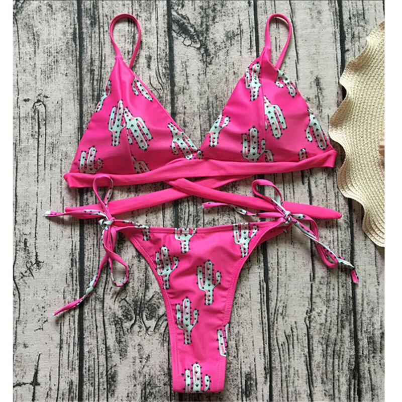 Sexy Bikini Sets 2020 Women eyes cactus printed Bandage Bikini bra push up padded swimwear swimsuit bathing swimming suit