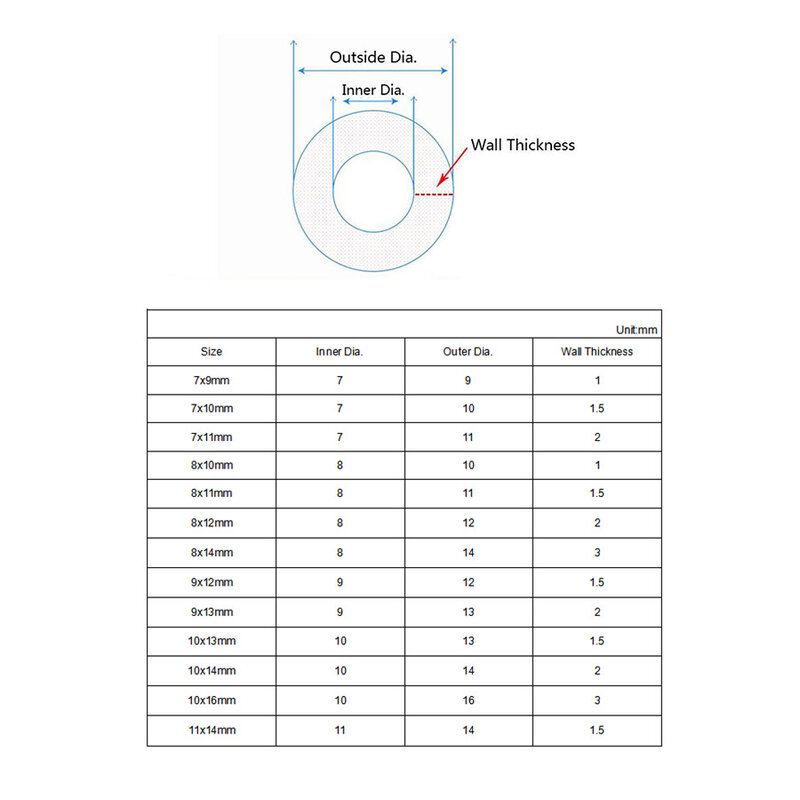 透明シリコンラバーホース,直径1-10m, 7mm, 8mm, 9mm, 10mm, 11mm