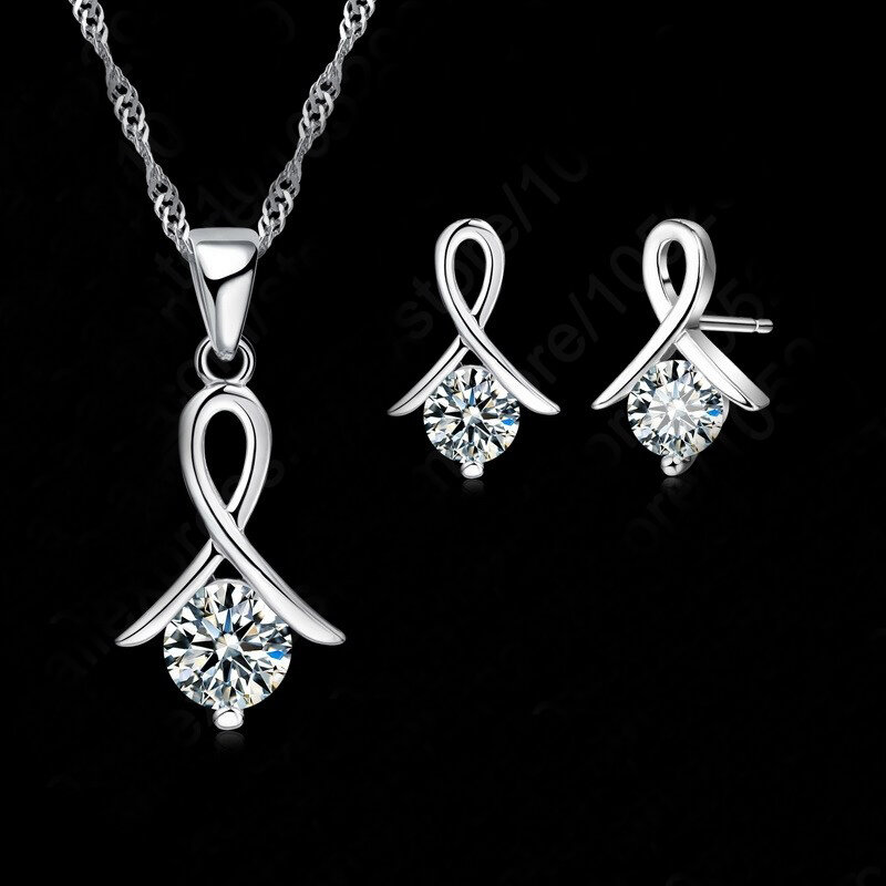 Новый Модный комплект для женщин Крест CZ 925 Стерлинговое серебро кулон ожерелье и серьги-гвоздики с высоким качеством