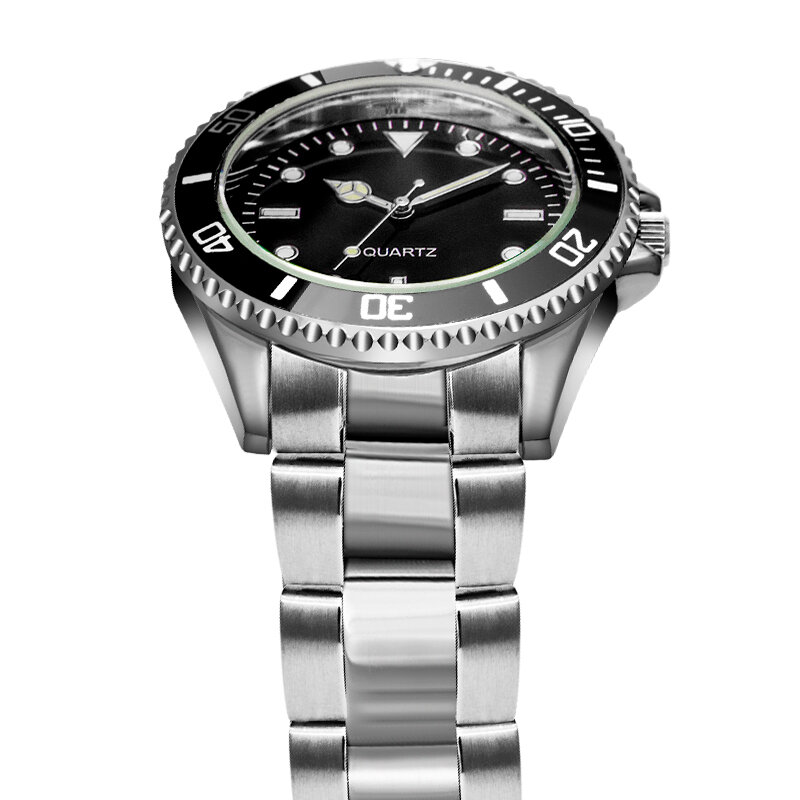 Часы в стиле ныряльщика 39 мм с черным циферблатом, Универсальный вращающийся ободок, японский часовой стальной ремешок