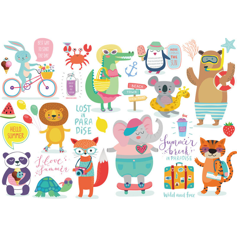 الكرتون ودية الحيوان ملصقات جدار للأطفال غرفة الفيل الأسد الغابات الحيوانات ديكور المنزل للأطفال سعيد ملصق