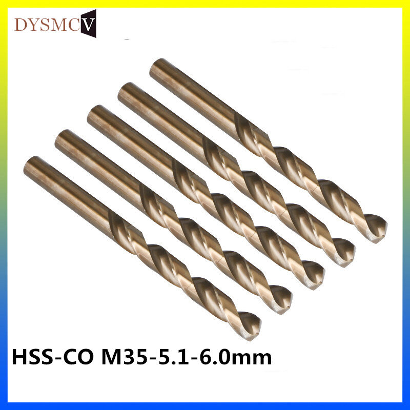 2 pcs Twist Drill Bit 5.1, 5.2, 5.3, 5.4, 5.5, 5.6, 5.7, 5.8, 5.9, 6.0mm HSS-CO M35 acciaio inox stelo dritto per acciaio inox