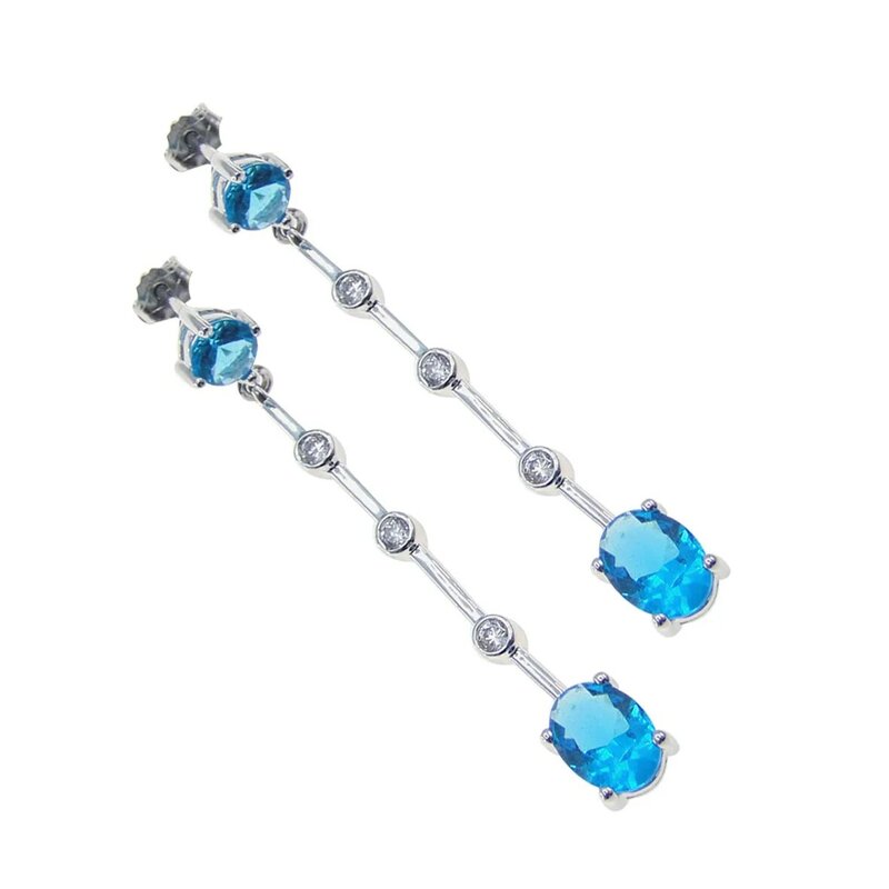 Matched Blue Zircon Gold Princess Dangle Earrings at 1stdibs