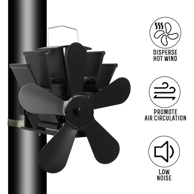 Upgrade 5 Blade Black Haard Warmte Aangedreven Kachel Fan Log Hout Brander Eco Vriendelijke Stille Ventilator Thuis Efficiënte Warmteverdeling
