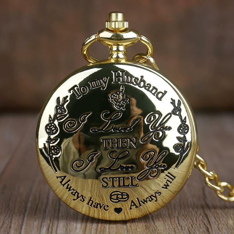 Melhor presente "para o meu marido" criativo rotulação relógio de bolso de quartzo relógios de bolso corrente fob vintage melhores presentes para o marido amante