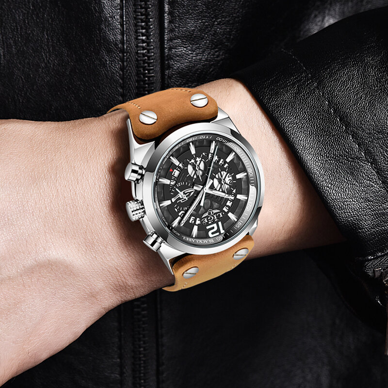 2023 LIGE Luxury Brand Men orologi sportivi in pelle analogica orologio militare da uomo per orologio al quarzo con data maschile Relogio Masculino