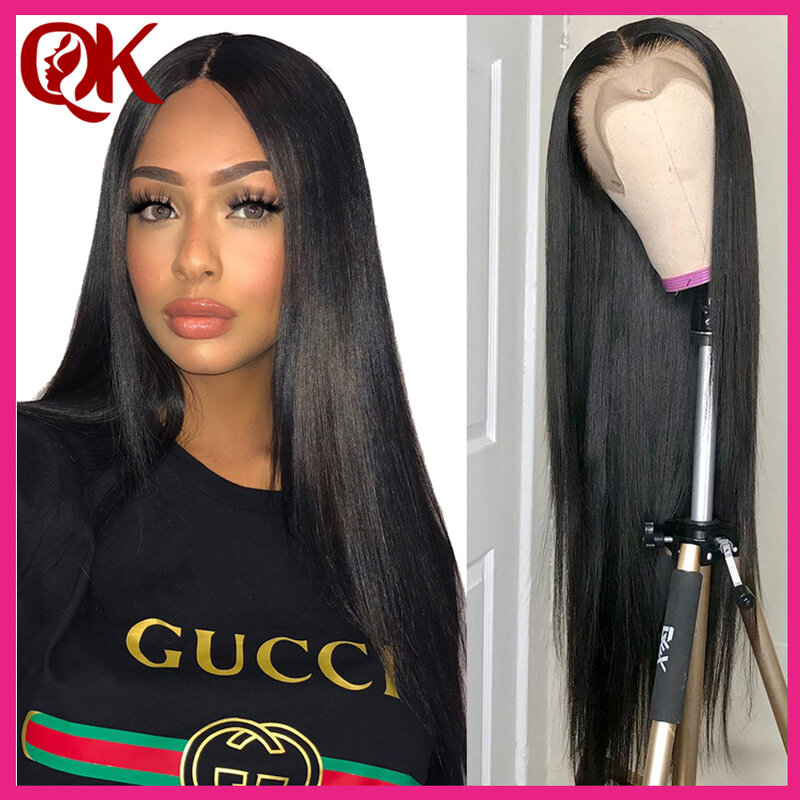 QueenKing włosy koronki przodu włosów ludzkich peruk dla czarnych kobiety 130% gęstości peruki typu Lace Front brazylijski prosto Remy włosy pre oskubane