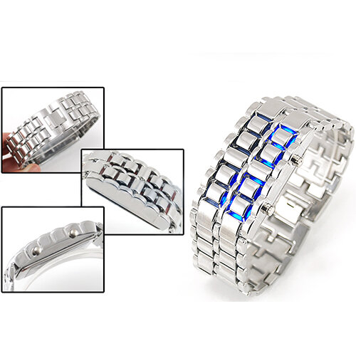 Montre-bracelet numérique en métal pour hommes et femmes, montre-bracelet électronique à quartz, samouraï de fer, affichage LED, bracelet sans visage, montres à la mode